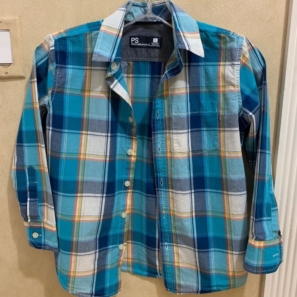 Boys Long Sleeve Plaid Shirt Size 7